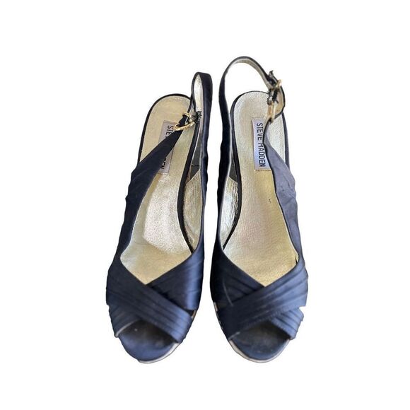 Steve Madden Black Satin Slingback Rope Platform Wedge Size 8 - Picture 5 of 6